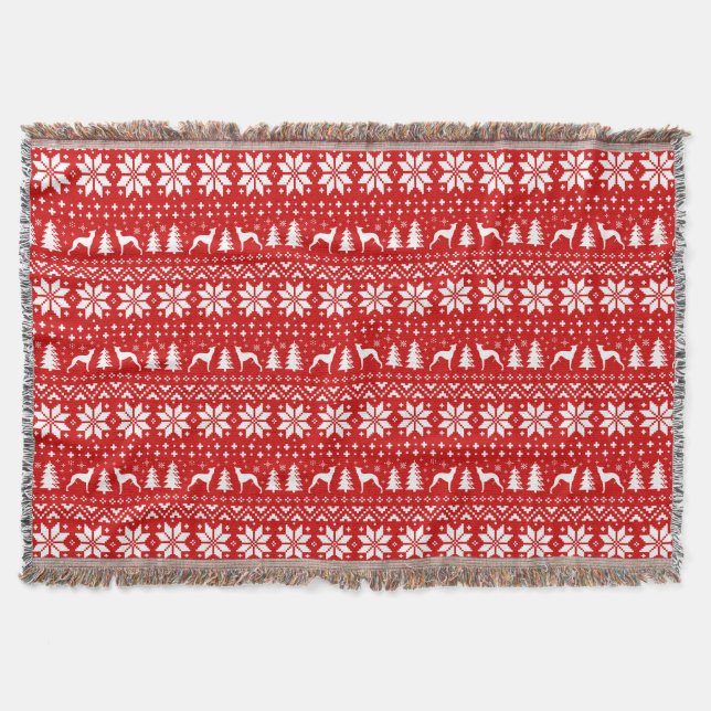 Whippet Dog Silhouettes Christmas Holiday Cute Throw Blanket (Front)