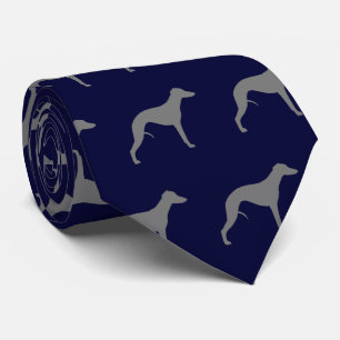 Whippet Dog Silhouettes Pattern Blue and Grey Tie