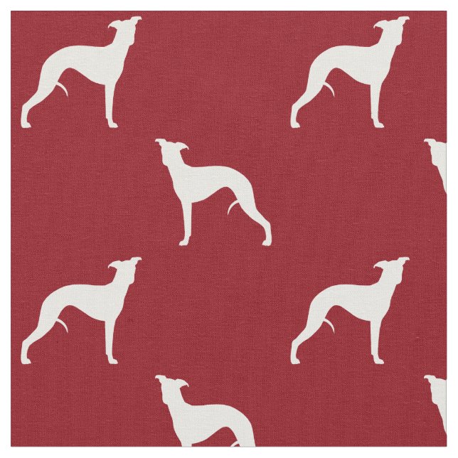 Whippet Dog Silhouettes Pattern Red and White Fabric (Close Up)