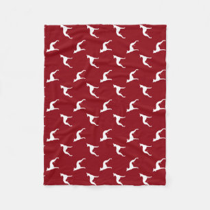 Whippet Dog Silhouettes Pattern Red and White Fleece Blanket