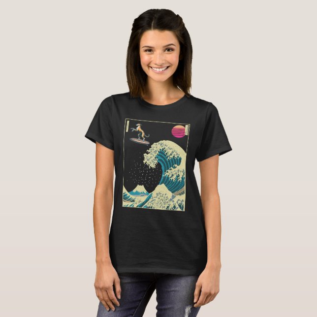 Whippet Dog Surfing on a Kanagawa Wave Japanese  T-Shirt (Front Full)