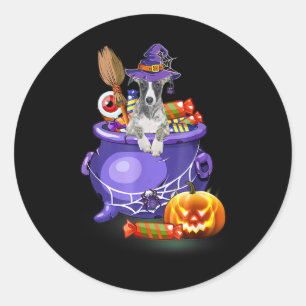 Whippet Dog With Witch Hat Candy Pumpkin Halloween Classic Round Sticker