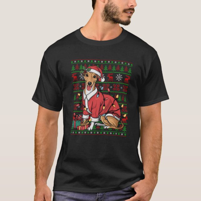 Whippet Dog Xmas Lights Ugly Santa Whippet Christm T-Shirt (Front)