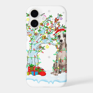 Whippet Dog Xmas Tree Lighting Santa Hat Gift