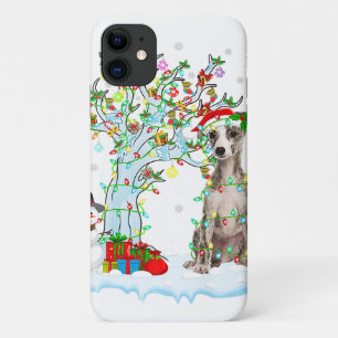 Whippet Dog Xmas Tree Lighting Santa Hat Gift iPhone 11 Case