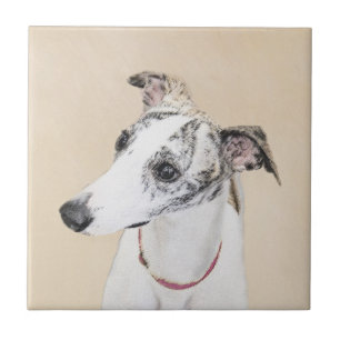 Whippet,English Whippet,Snap,white,brindle,dog,pup Ceramic Tile