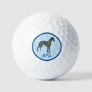 Whippet Gray Dog Silhouette Monogram Grid Blue Golf Balls