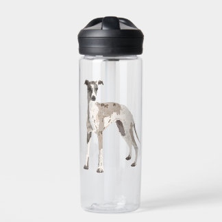 Whippet grey and white water bottle