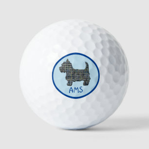 Whippet Grey Dog Silhouette Monogram Grid Blue Golf Balls