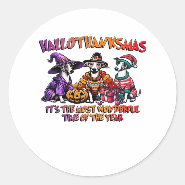Whippet Halloween Thanksgiving Christmas Oversized Classic Round Sticker (Front)