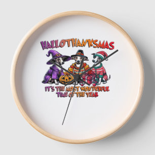 Whippet Halloween Thanksgiving Christmas Oversized Clock