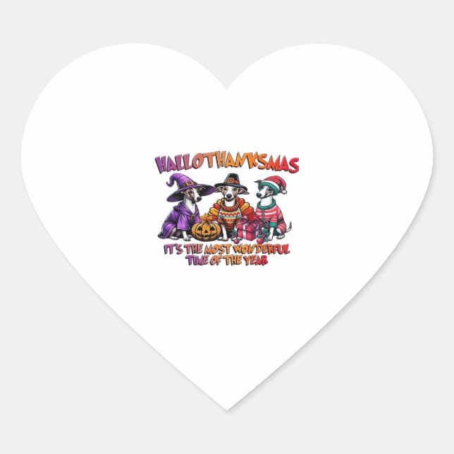 Whippet Halloween Thanksgiving Christmas Oversized Heart Sticker (Front)