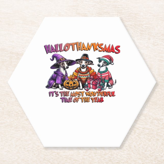 Whippet Halloween Thanksgiving Christmas Oversized Paper Coaster (Front)