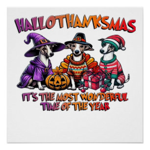 Whippet Halloween Thanksgiving Christmas Oversized Poster