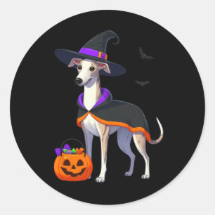Whippet Halloween Witch Costume For Lover Dog For Classic Round Sticker