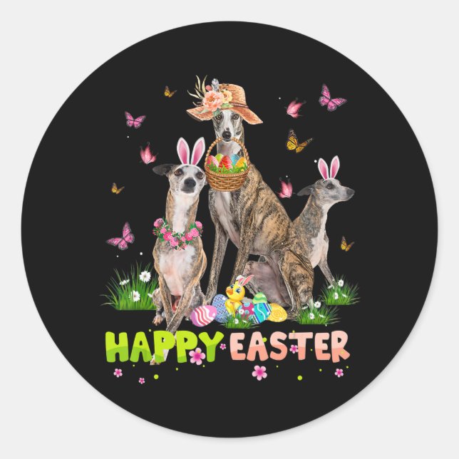 Whippet Happy Easter Bunny Eggs Easter Gift Kids Classic Round Sticker (Front)