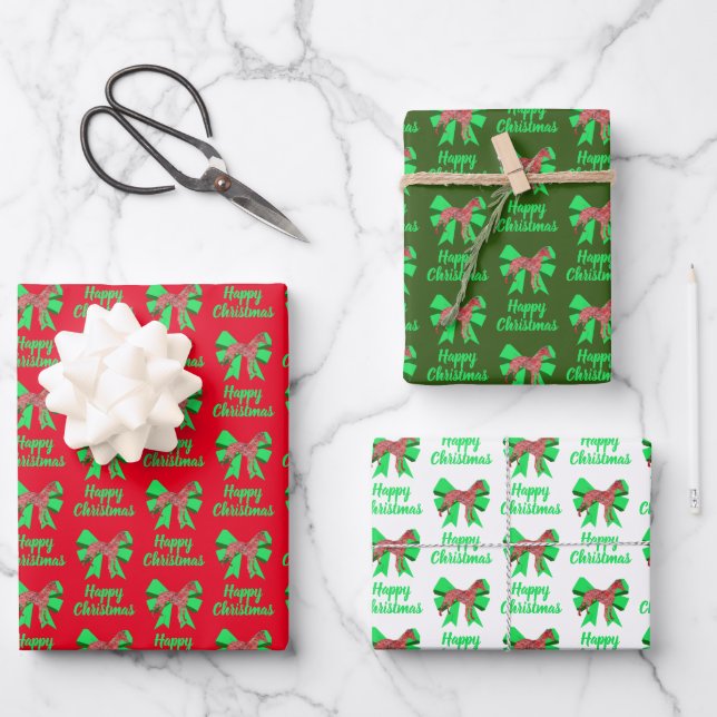 Whippet Italian Gray Christmas Dog & Bow Wrapping Paper Sheet (Front)