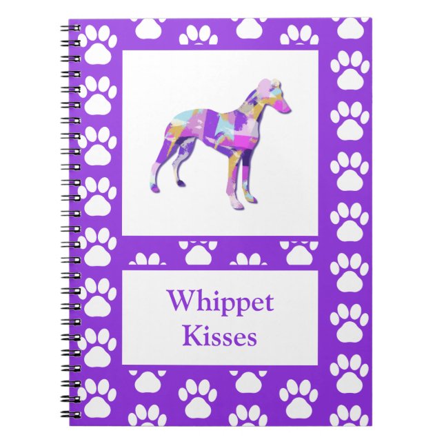 Whippet Italian Gray Dog Silhouette Paw PurplePY&B Notebook (Front)