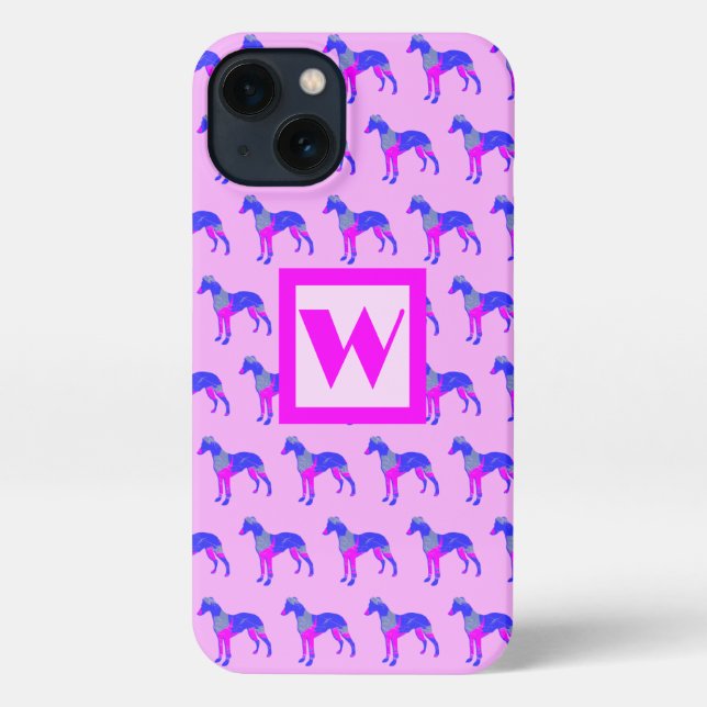 Whippet Italian Greyhound Dog Pink Silhouette Mono iPhone Case (Back)
