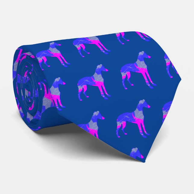 Whippet/ Italian Greyhound Dog Silhouette P&B Blue Tie (Rolled)
