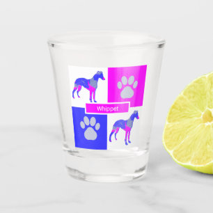 Whippet Italian Greyhound Silhouette Dog &Paw Pink Shot Glass