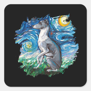 Whippet Italian Greyhound Starry Night Dog Art Square Sticker