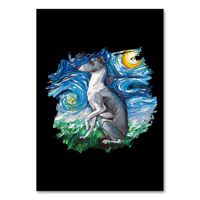 Whippet Italian Greyhound Starry Night Dog Art Table Number (Front)