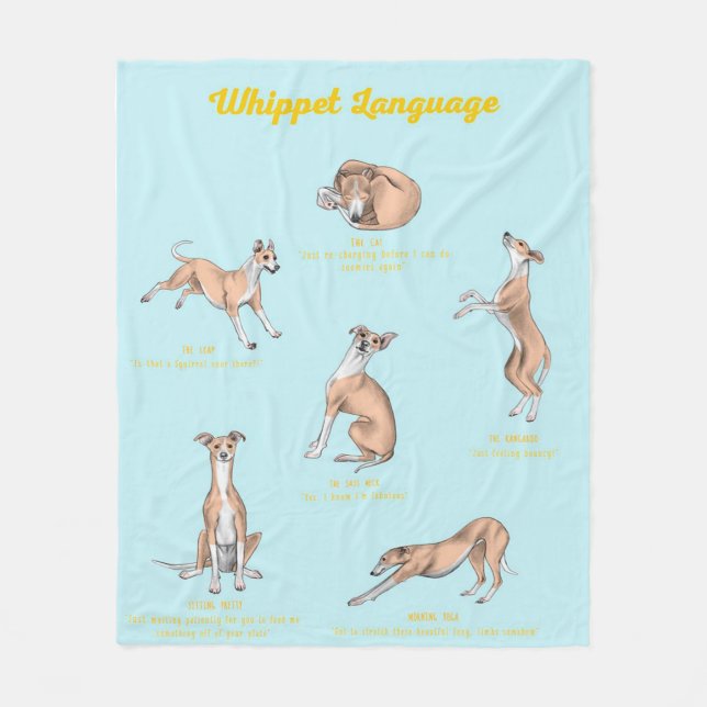 Whippet Language Gift Fleece Blanket (Front)