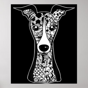 Whippet Lover   Italian Greyhound Face Graphic Art Poster