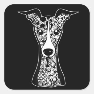 Whippet Lover Italian Greyhound Face Graphic Art Square Sticker