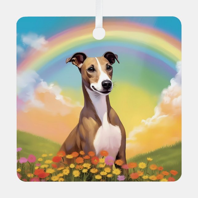 Whippet Memorial Custom Dog Name Rainbow Bridge Metal Tree Decoration (Front)