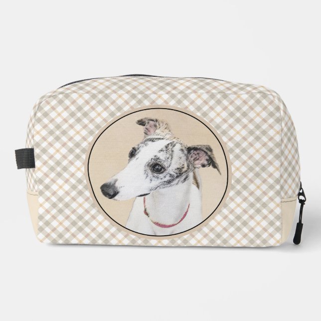 Whippet Painting Brindle White Original Dog Art Dopp Kit (Front)