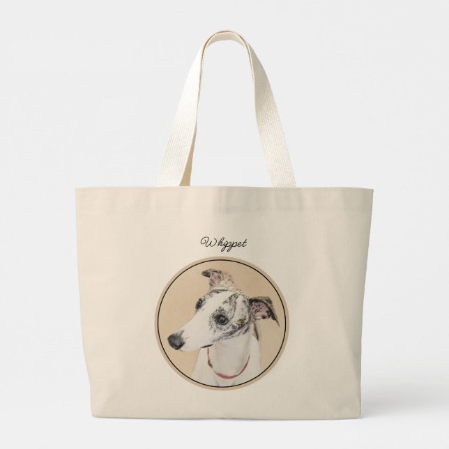 Whippet Painting Brindle White Original Dog Art Large Tote Bag (Back)