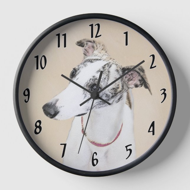 Whippet Painting - Cute Original Dog Art Clock (Front)