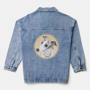 Whippet Painting - Cute Original Dog Art Denim Jacket