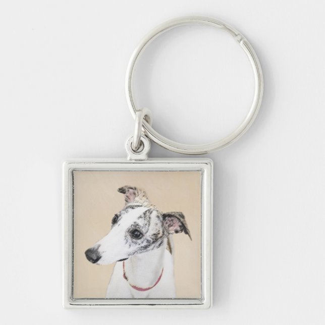 Whippet Painting - Cute Original Dog Art Key Ring (Front)