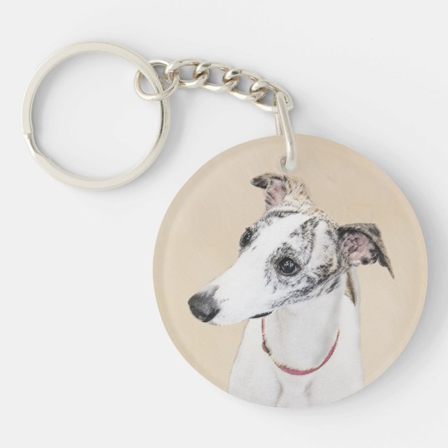 Whippet Painting - Cute Original Dog Art Key Ring (Front)