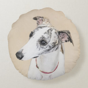Whippet Painting - Cute Original Dog Art Round Cushion