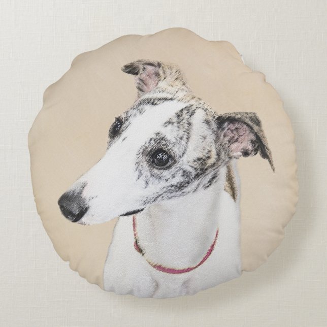 Whippet Painting - Cute Original Dog Art Round Cushion (Back)