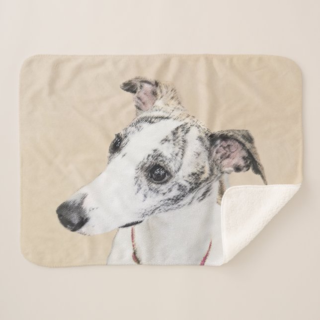 Whippet Painting - Cute Original Dog Art Sherpa Blanket (Front (Horizontal))