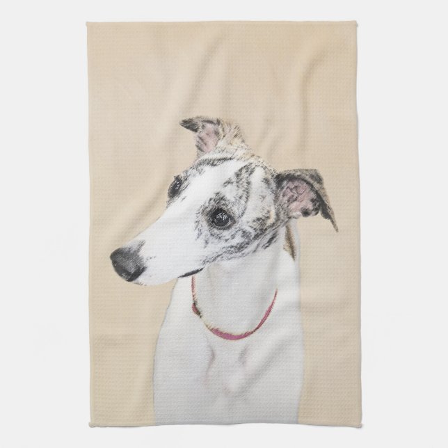 Whippet Painting - Cute Original Dog Art Tea Towel (Vertical)