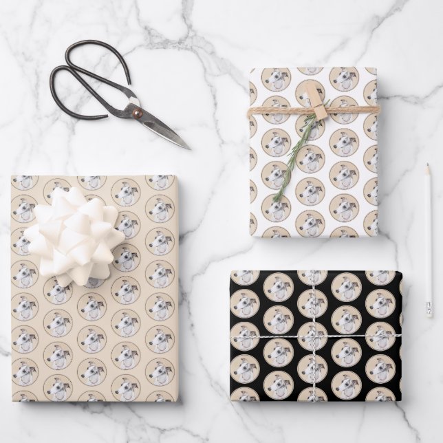 Whippet Painting - Cute Original Dog Art Wrapping Paper Sheet (Front)