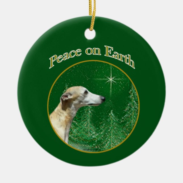 Whippet Peace Ceramic Ornament (Front)