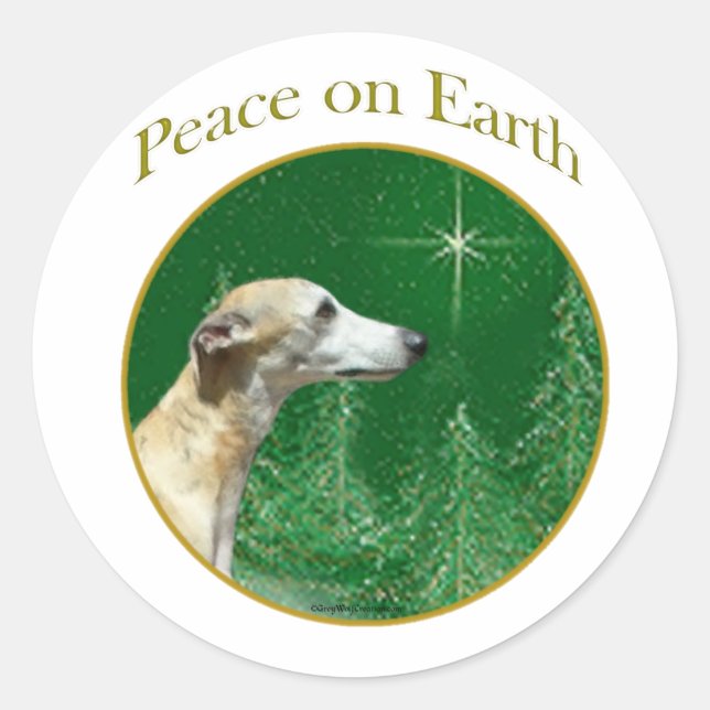 Whippet Peace Classic Round Sticker (Front)