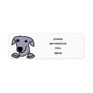 whippet peeking cartoon blue return address label