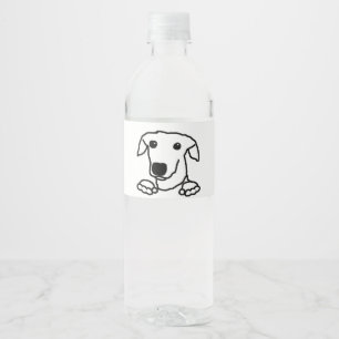 whippet peeking cartoon white water bottle label