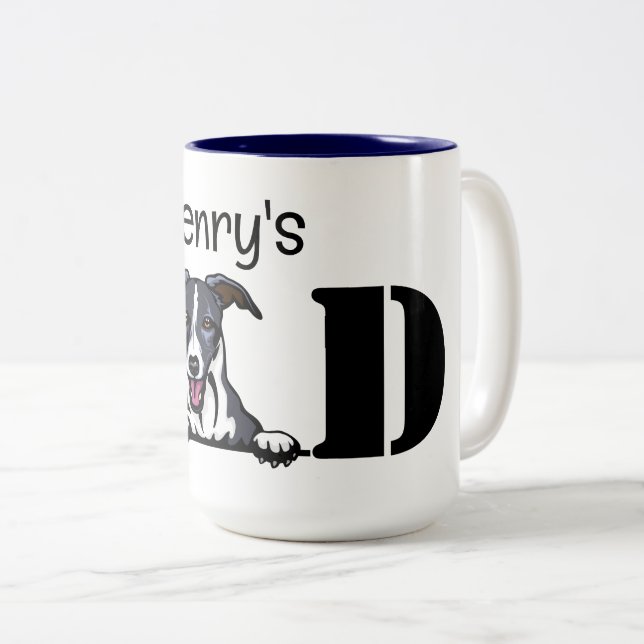 Whippet Peeking Personalised Dad Two-Tone Coffee Mug (Front Right)