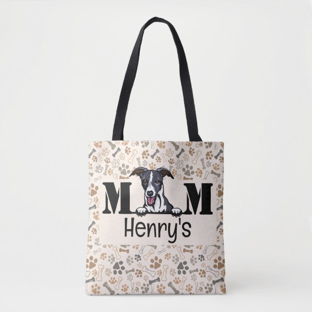 Whippet Peeking Personalised Mum Tote Bag (Front)