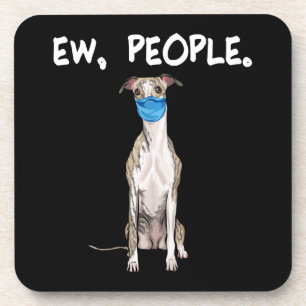 whippet people dog wearing face mask pullover . coaster