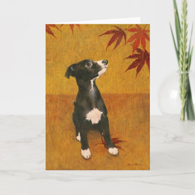 Whippet Puppy On Gold Greeting Card (Front)